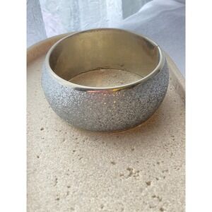 Silver Tone Glitter Bracelet Large Bangle Statement‎ Wide Chunky Sparkly Party